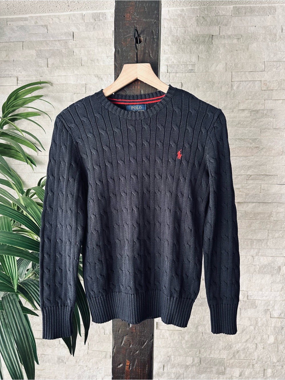 Polo by Ralph Lauren Kids Navy Blue Cable-Knit Crewneck Sweater Size M 10-12
